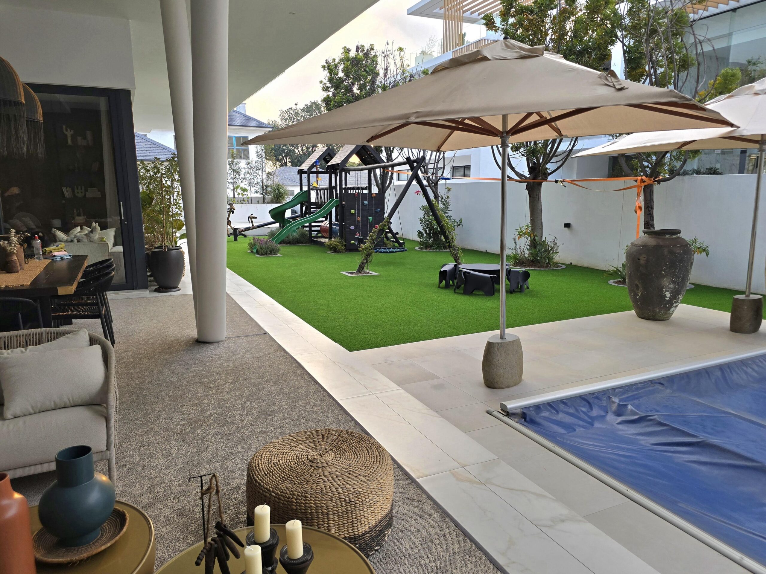 Artificial grass installation at residential house